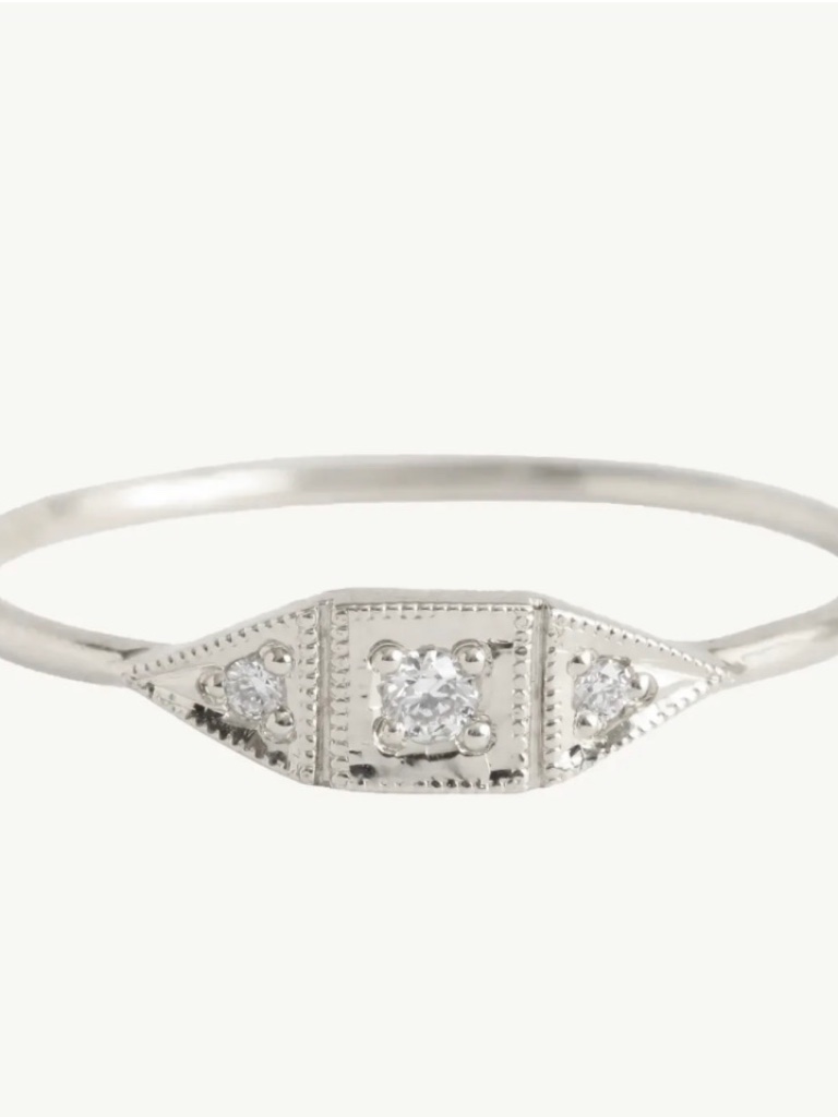 Jennie Kwon  Baby Deco Diamond Ring  White Gold  6  Preowned